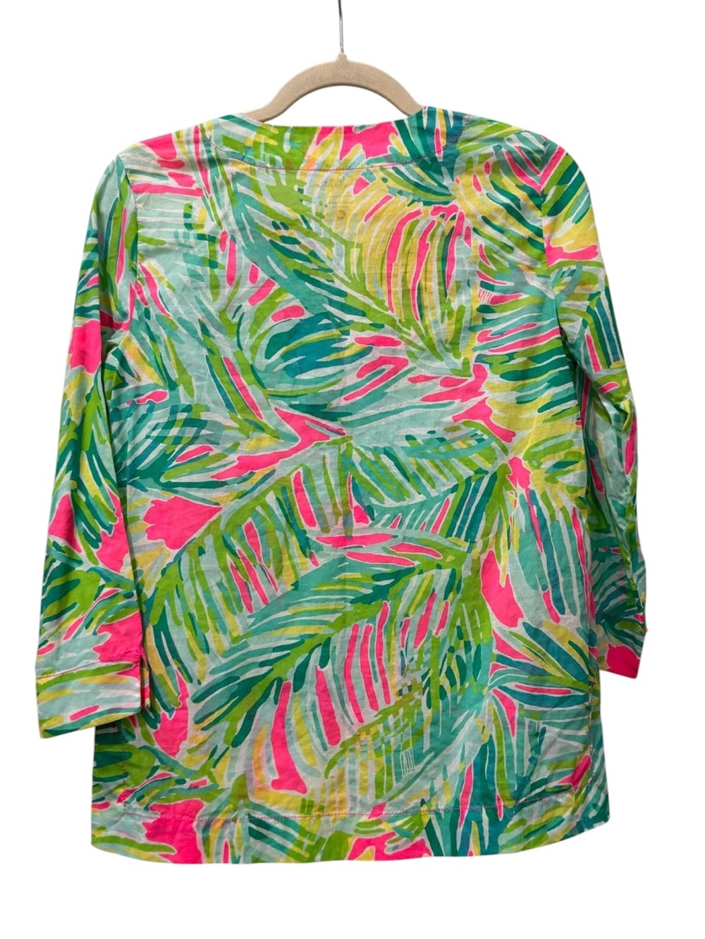 Lilly Pulitzer Amelia Island pink green Cotton Tunic Top Tropical Storm Print XS - Picture 4 of 9